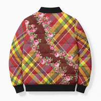 Happy Jounen Kweyol Bomber Puffer Jacket Madras Pattern Roses Stylized
