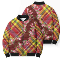 Happy Jounen Kweyol Bomber Puffer Jacket Madras Pattern Roses Stylized