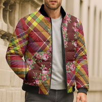 Happy Jounen Kweyol Bomber Puffer Jacket Madras Pattern Roses Stylized