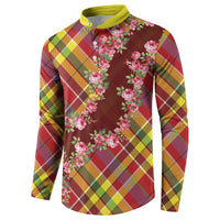 Happy Jounen Kweyol Button Sweatshirt Madras Pattern Roses Stylized