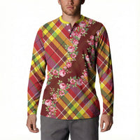 Happy Jounen Kweyol Button Sweatshirt Madras Pattern Roses Stylized