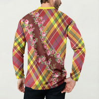 Happy Jounen Kweyol Button Sweatshirt Madras Pattern Roses Stylized