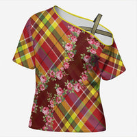 Happy Jounen Kweyol Cross Shoulder Shirt Madras Pattern Roses Stylized