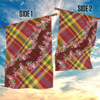 Happy Jounen Kweyol Garden Flag Madras Pattern Roses Stylized