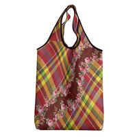 Happy Jounen Kweyol Grocery Bag Madras Pattern Roses Stylized