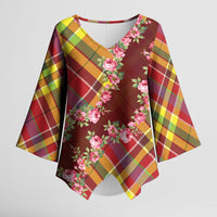 Happy Jounen Kweyol Kimono Sleeve Blouse Madras Pattern Roses Stylized