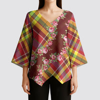 Happy Jounen Kweyol Kimono Sleeve Blouse Madras Pattern Roses Stylized