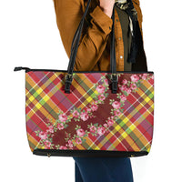 Happy Jounen Kweyol Leather Tote Bag Madras Pattern Roses Stylized
