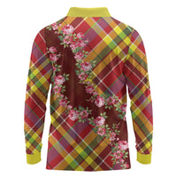 Happy Jounen Kweyol Long Sleeve Polo Shirt Madras Pattern Roses Stylized