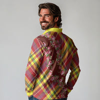 Happy Jounen Kweyol Long Sleeve Polo Shirt Madras Pattern Roses Stylized