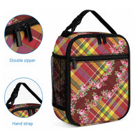 Happy Jounen Kweyol Lunch Bag Madras Pattern Roses Stylized