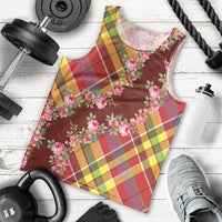 Happy Jounen Kweyol Men Tank Top Madras Pattern Roses Stylized