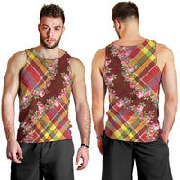 Happy Jounen Kweyol Men Tank Top Madras Pattern Roses Stylized