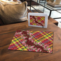 Happy Jounen Kweyol Puzzle Madras Pattern Roses Stylized