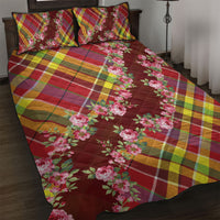 Happy Jounen Kweyol Quilt Bed Set Madras Pattern Roses Stylized