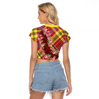 Happy Jounen Kweyol Raglan Cropped T Shirt Madras Pattern Roses Stylized