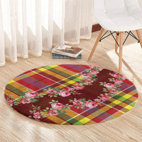 Happy Jounen Kweyol Round Carpet Madras Pattern Roses Stylized