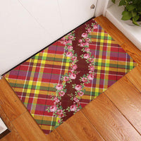 Happy Jounen Kweyol Rubber Doormat Madras Pattern Roses Stylized