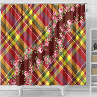 Happy Jounen Kweyol Shower Curtain Madras Pattern Roses Stylized