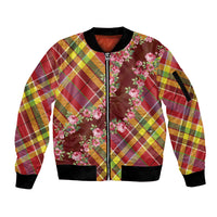 Happy Jounen Kweyol Sleeve Zip Bomber Jacket Madras Pattern Roses Stylized