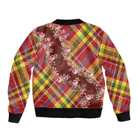 Happy Jounen Kweyol Sleeve Zip Bomber Jacket Madras Pattern Roses Stylized