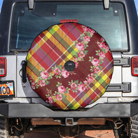 Happy Jounen Kweyol Spare Tire Cover Madras Pattern Roses Stylized