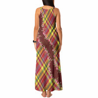 Happy Jounen Kweyol Tank Maxi Dress Madras Pattern Roses Stylized