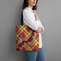 Happy Jounen Kweyol Tote Bag Madras Pattern Roses Stylized
