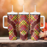 Happy Jounen Kweyol Tumbler With Handle Madras Pattern Roses Stylized