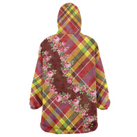 Happy Jounen Kweyol Wearable Blanket Hoodie Madras Pattern Roses Stylized