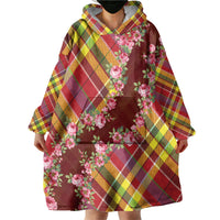 Happy Jounen Kweyol Wearable Blanket Hoodie Madras Pattern Roses Stylized