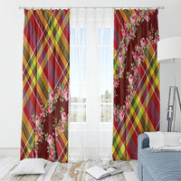 Happy Jounen Kweyol Window Curtain Madras Pattern Roses Stylized