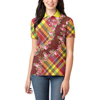 Happy Jounen Kweyol Women Polo Shirt Madras Pattern Roses Stylized