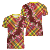 Happy Jounen Kweyol Women V-Neck T-Shirt Madras Pattern Roses Stylized