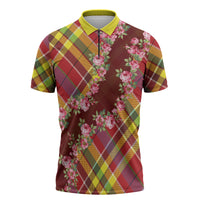 Happy Jounen Kweyol Zipper Polo Shirt Madras Pattern Roses Stylized