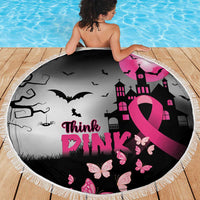 At Halloween We Think Pink Beach Blanket Pink Ribbon Butterflies - Wonder Print Shop