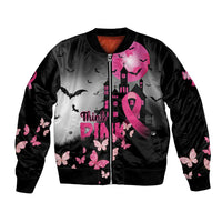 Personalized At Halloween We Think Pink Bomber Jacket Pink Ribbon Butterflies - Wonder Print Shop