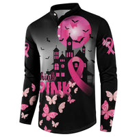 Personalized At Halloween We Think Pink Button Sweatshirt Pink Ribbon Butterflies - Wonder Print Shop