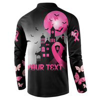 Personalized At Halloween We Think Pink Button Sweatshirt Pink Ribbon Butterflies - Wonder Print Shop