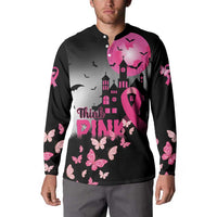 Personalized At Halloween We Think Pink Button Sweatshirt Pink Ribbon Butterflies - Wonder Print Shop