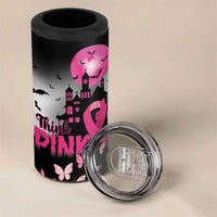 Personalized At Halloween We Think Pink 4 in 1 Can Cooler Tumbler Pink Ribbon Butterflies - Wonder Print Shop