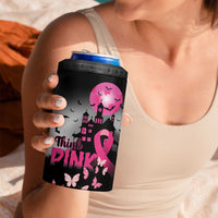 Personalized At Halloween We Think Pink 4 in 1 Can Cooler Tumbler Pink Ribbon Butterflies - Wonder Print Shop