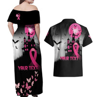 Personalized At Halloween We Think Pink Couples Matching Off Shoulder Maxi Dress and Hawaiian Shirt Pink Ribbon Butterflies - Wonder Print Shop