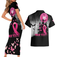 Personalized At Halloween We Think Pink Couples Matching Short Sleeve Bodycon Dress and Hawaiian Shirt Pink Ribbon Butterflies - Wonder Print Shop