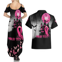 Personalized At Halloween We Think Pink Couples Matching Summer Maxi Dress and Hawaiian Shirt Pink Ribbon Butterflies - Wonder Print Shop