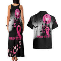 Personalized At Halloween We Think Pink Couples Matching Tank Maxi Dress and Hawaiian Shirt Pink Ribbon Butterflies - Wonder Print Shop