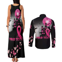 Personalized At Halloween We Think Pink Couples Matching Tank Maxi Dress and Long Sleeve Button Shirt Pink Ribbon Butterflies - Wonder Print Shop