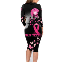 Personalized At Halloween We Think Pink Family Matching Long Sleeve Bodycon Dress and Hawaiian Shirt Pink Ribbon Butterflies - Wonder Print Shop