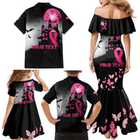 Personalized At Halloween We Think Pink Family Matching Mermaid Dress and Hawaiian Shirt Pink Ribbon Butterflies - Wonder Print Shop