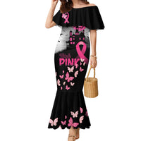 Personalized At Halloween We Think Pink Family Matching Mermaid Dress and Hawaiian Shirt Pink Ribbon Butterflies - Wonder Print Shop